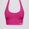 Sujetador deportivo con cuello halter Define Luxe en Berry