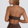 Sujetador deportivo de jersey cepillado con cuello en V en color nueces jaspeado