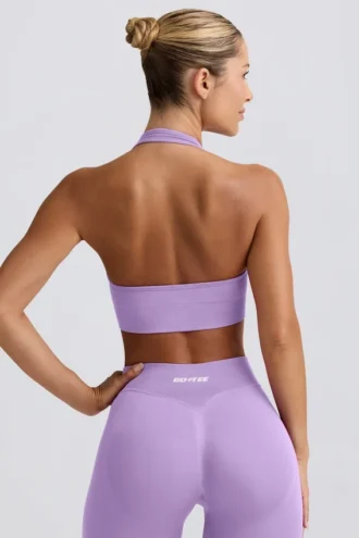 Sujetador deportivo Define Luxe con cuello halter en lila