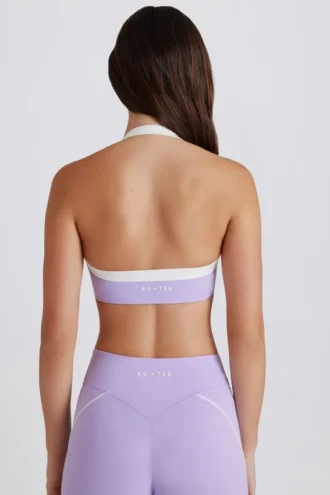 Sujetador deportivo Soft Active con cuello halter y detalle retorcido en la parte delantera en color lila