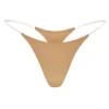 Tanga de punto sin costuras con tirantes transparentes en color caramelo