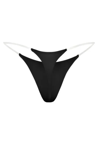 Tanga de punto sin costuras con tirantes transparentes en negro