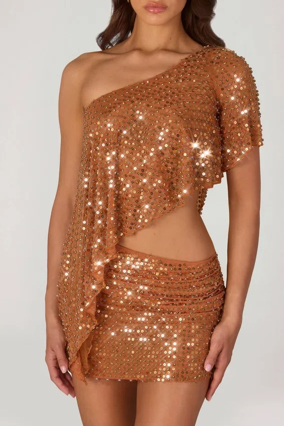 Falda micro con adornos Cassiana en color bronce
