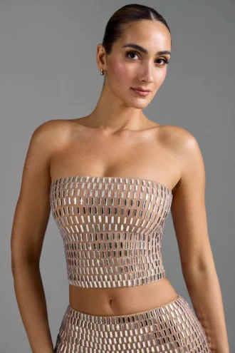 Top bandeau con adornos Charnelle en color almendra