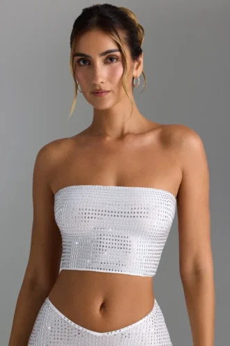 Top bandeau con tirantes cruzados en la espalda y adornos Nanaka en blanco