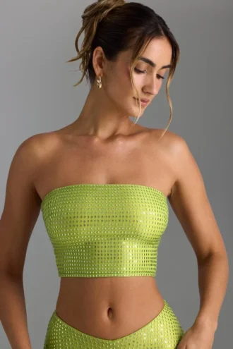 Top bandeau con tirantes decorados en la espalda Nanaka en verde pera