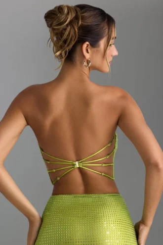 Top bandeau con tirantes decorados en la espalda Nanaka en verde pera
