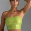 Top bandeau con tirantes decorados en la espalda Nanaka en verde pera