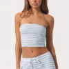 Top bandeau de jersey acanalado con rayas azules