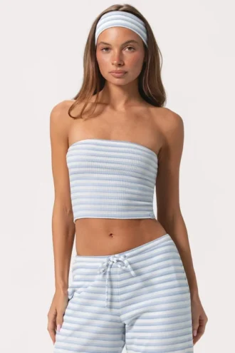Top bandeau de jersey acanalado con rayas azules