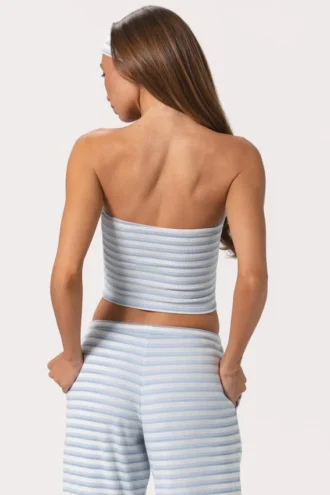 Top bandeau de jersey acanalado con rayas azules