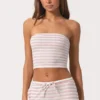Top bandeau de jersey acanalado con rayas rosas