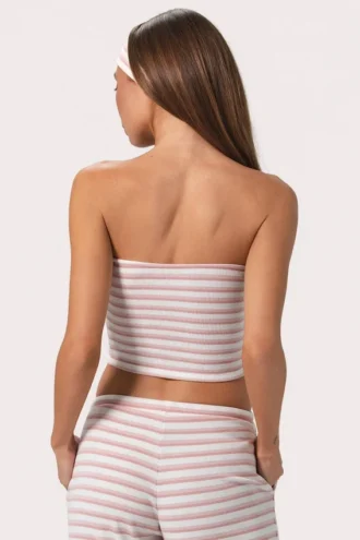 Top bandeau de jersey acanalado con rayas rosas