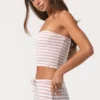 Top bandeau de jersey acanalado con rayas rosas