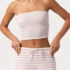 Top bandeau de jersey acanalado con rayas rosas
