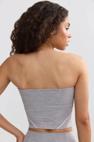 Top bandeau Soft Active con ribetes en contraste en gris jaspeado