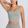 Top camiseta largo sin costuras Super Sculpt en gris jaspeado