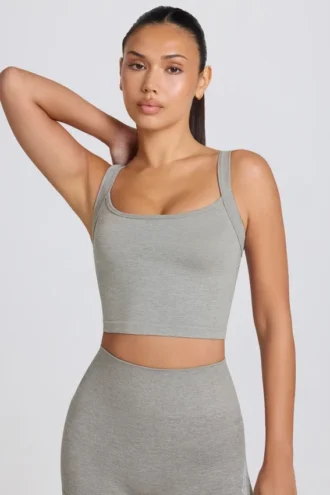 Top camiseta largo sin costuras Super Sculpt en gris jaspeado