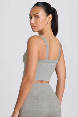 Top camiseta largo sin costuras Super Sculpt en gris jaspeado