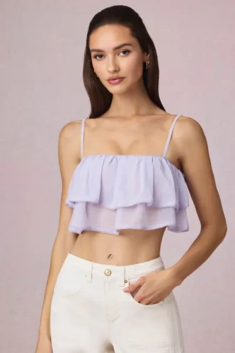 Top camisola corto con volantes Lacie en color lila