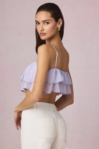 Top camisola corto con volantes Lacie en color lila
