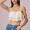 Top camisola corto con volantes Lacie en marfil