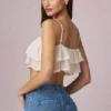 Top camisola corto con volantes Lacie en marfil