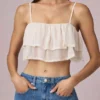 Top camisola corto con volantes Lacie en marfil