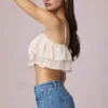 Top camisola corto con volantes Lacie en marfil