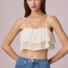Top camisola corto con volantes Lacie en marfil