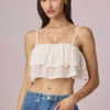 Top camisola corto con volantes Lacie en marfil