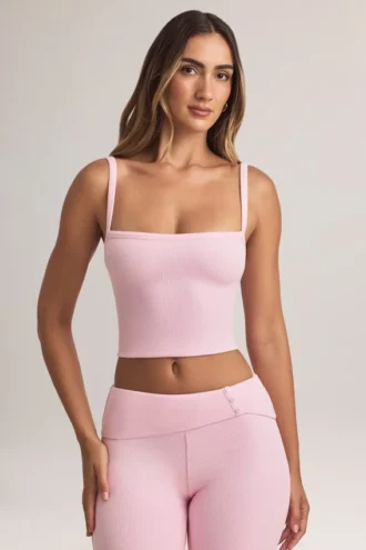 Top camisola de cuello cuadrado en modal Lai, color rosa pastel