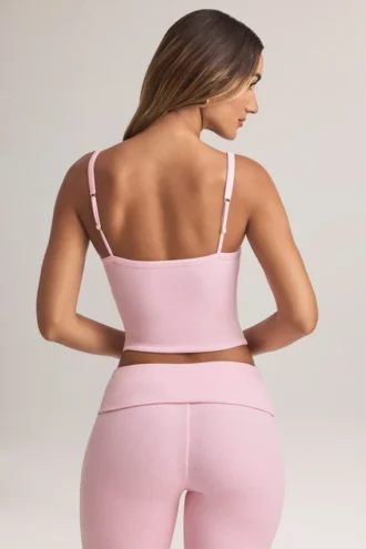 Top camisola de cuello cuadrado en modal Lai, color rosa pastel