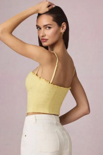 Top camisola Hania de modal con bordado inglés en amarillo limón