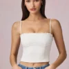 Top camisola Hania de modal con bordado inglés en blanco