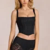 Top corsé ajustable con escote redondeado de encaje Jemara en negro