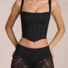 Top corsé ajustable con escote redondeado de encaje Jemara en negro