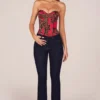 Top corsé bandeau con cordones en estampado de leopardo rosa