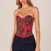 Top corsé bandeau con cordones en estampado de leopardo rosa