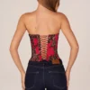Top corsé bandeau con cordones en estampado de leopardo rosa