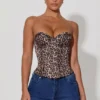 Top corsé con cordones Araminta con estampado de leopardo