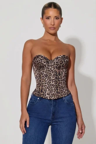 Top corsé con cordones Araminta con estampado de leopardo