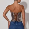 Top corsé con cordones Araminta con estampado de leopardo
