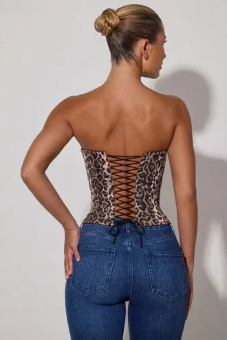 Top corsé con cordones Araminta con estampado de leopardo
