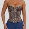 Top corsé con cordones Araminta con estampado de leopardo