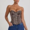 Top corsé con cordones Araminta con estampado de leopardo