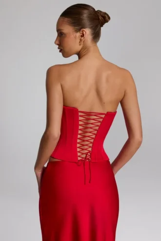 Top corsé con cordones Araminta en rojo fuego