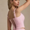 Top corsé con cordones Nami en rosa suave