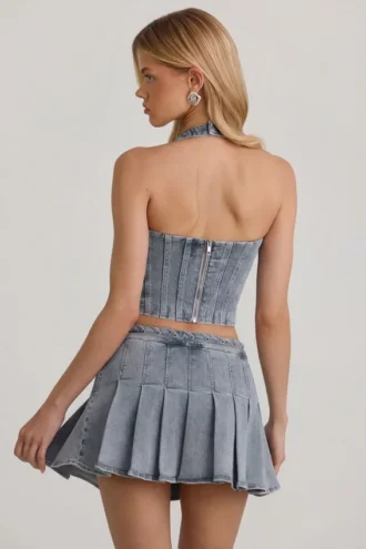 Top corsé con cuello halter Lotta en azul claro