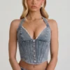 Top corsé con cuello halter Lotta en azul claro
